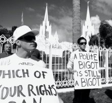 Outside the Mormon temple in San Diego